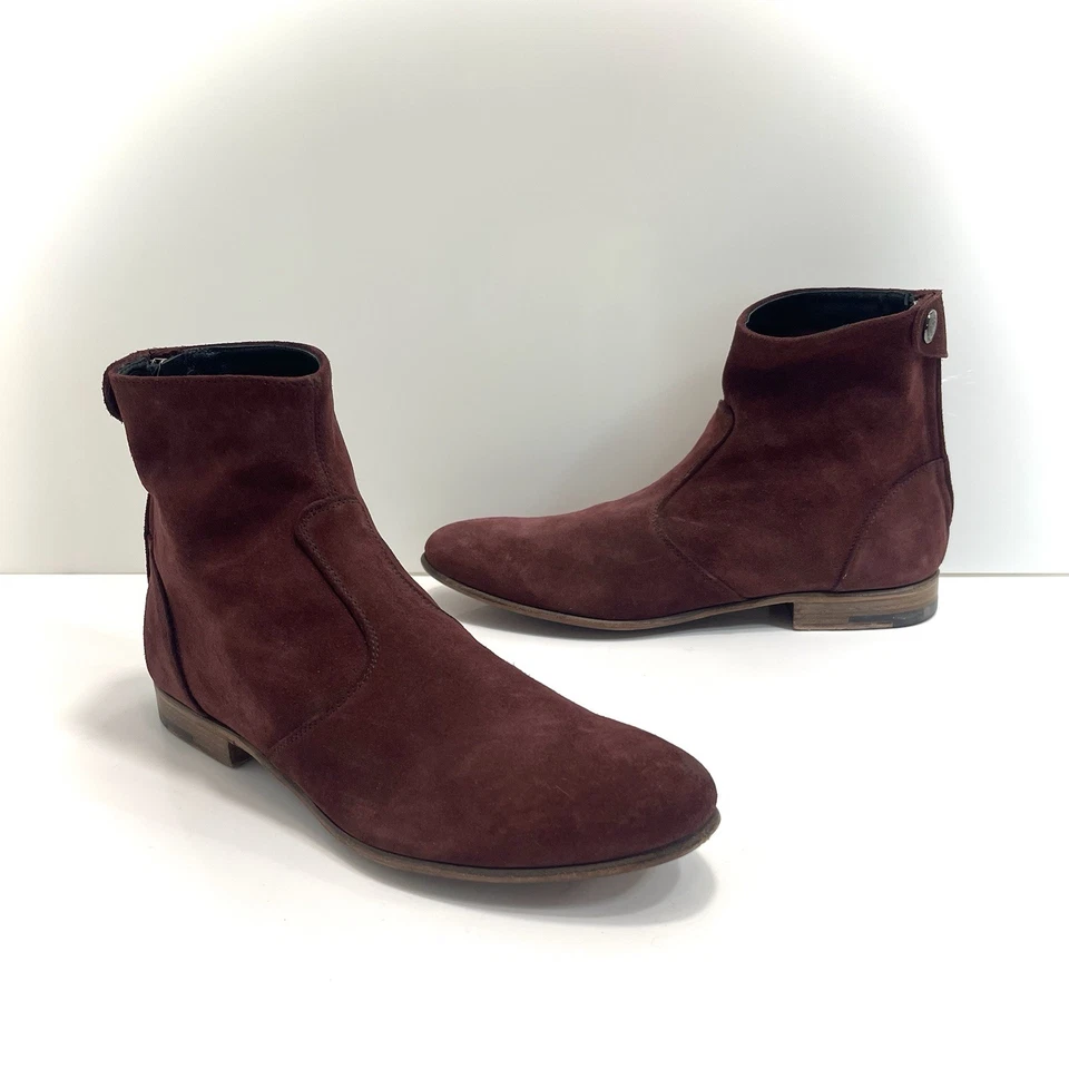 Botas de tornozelo Alberto Fasciani couro camurça tamanho 36 EUA 6 Bergundy Steampunk Western - Imagem 3 de 4