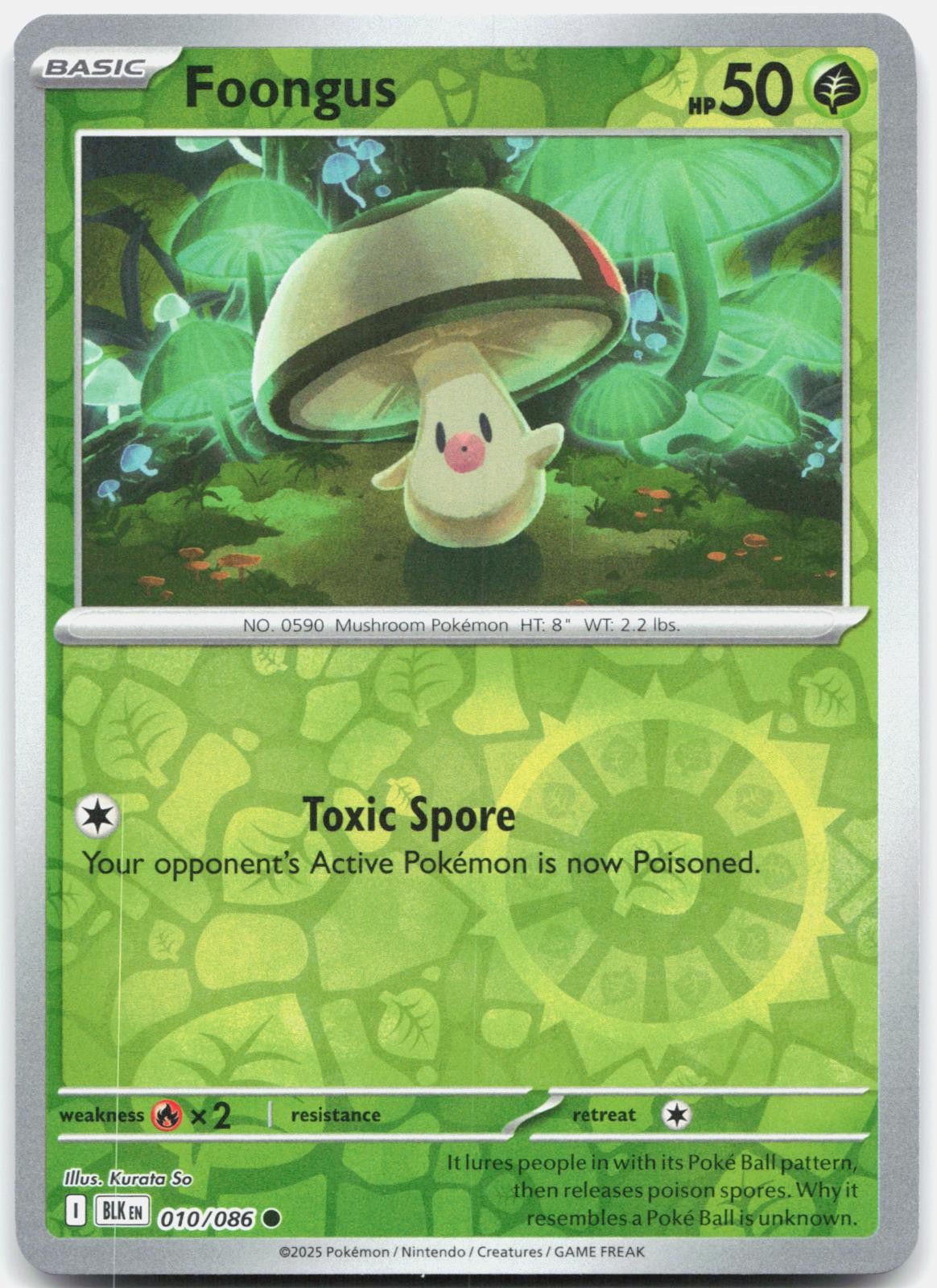 Foongus 010/086 Common Black Bolt Pokemon Reverse Holo Near Mint