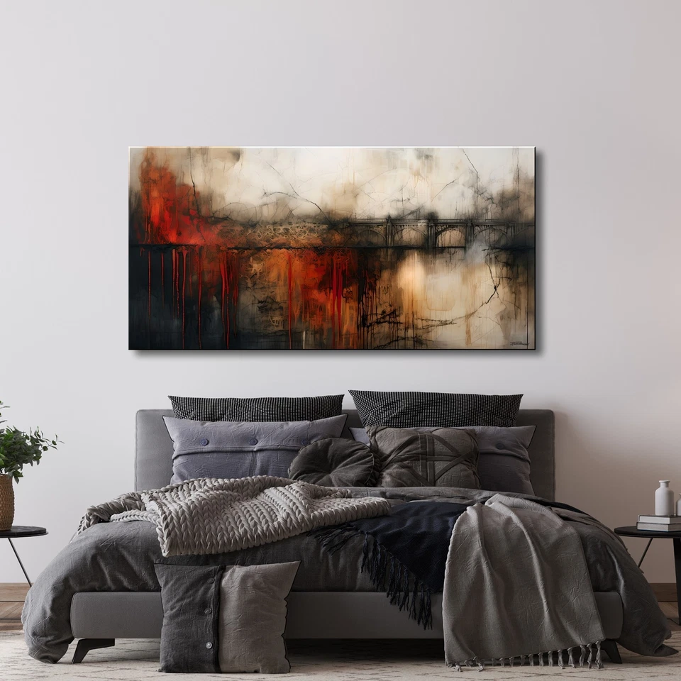 Pintura en lienzo abstracto grande, arte de pared en lienzo texturizado, enmarcado, firmado Foto 2 de 4