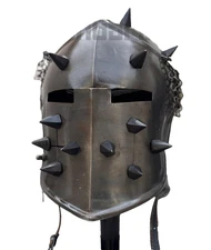 Spiked Medieval Barbuta Helmet: Wearable Steel Knight Armor, LARP Cosplay