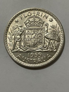 👀AUSTRALIAN 1959 FLORIN SILVER COIN HIGH GRADE UNC SCARCE THUS 👀