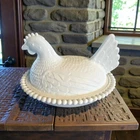 Vtg Indiana Milk Glass Chicken 5x7 Hen on Nest Easter Farmhouse Covered Dish SEE
