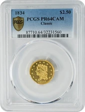 1834 $2 1/2 Gold Classic Head Mintage: 10 PR64CAM PCGS Secure 950513-5
