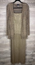 VTG Bronze Gold Sequin Layered Dress Jacket 2 PC Set Sz 20 Winter Wedding Formal