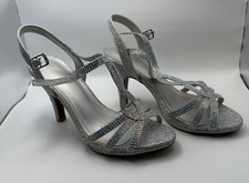 Dream Pairs Ballroom Latin Dance rhinstone strappy silver heels/Size 6
