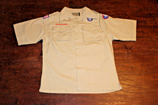 Boy Scouts of America BSA Youth Shirt Tan Large Sewn Patches Short Sleeve