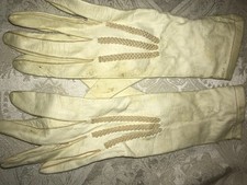 Antique Vintage Leather Gloves w/Wood Button Snaps Approx. 10" x 3" Stamped