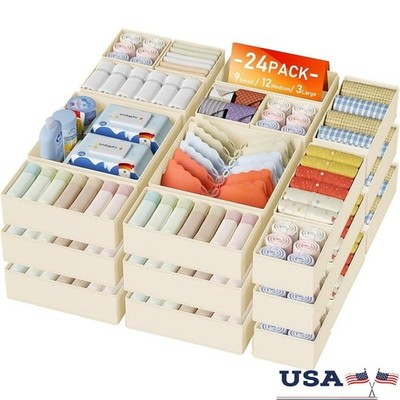 24 Piece Drawer Organizer Set Storage Bins Clothes Socks Underwear Dividers New