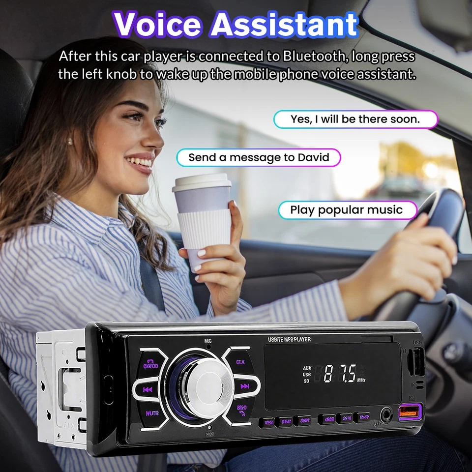 Single 1Din Bluetooth Car Stereo FM Radio AUX-In USB Audio Receiver MP3 Player - Image 4 of 4