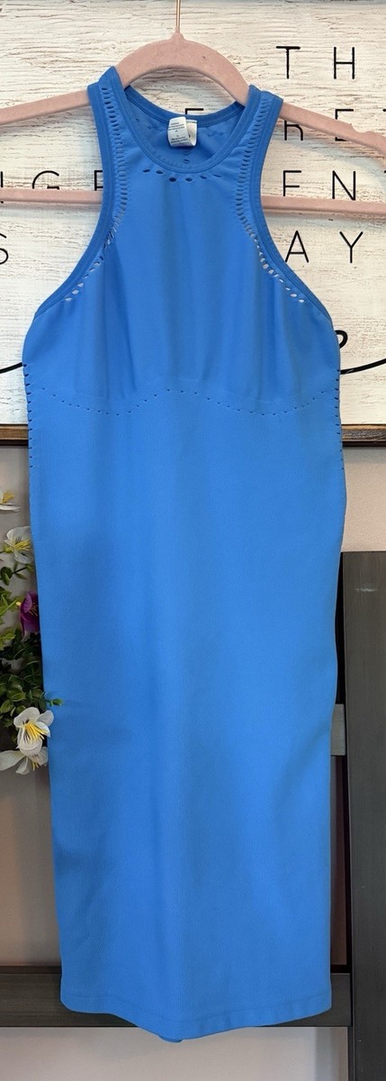 alo dress blue ALO Seamless Open Air Racerback Dress-Turquise-Women  SMALL-32”length.PTP12-18”