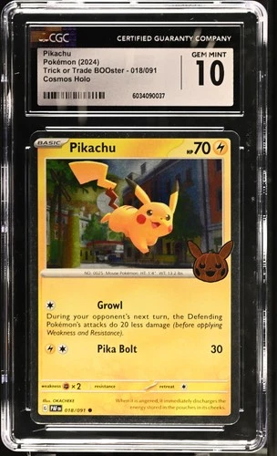 CGC 10 GEM MINT Pikachu 018/091 HOLO Trick Or Trade PROMO Pokemon Card 037