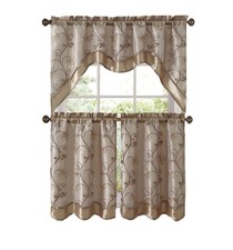 VCNY Home Audrey Complete 3 Piece Tier  Swag Kitchen Curtain Set - Beige/Gold