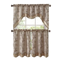 VCNY Home Audrey Complete 3 Piece Tier & Swag Kitchen Curtain Set - Beige/Gold