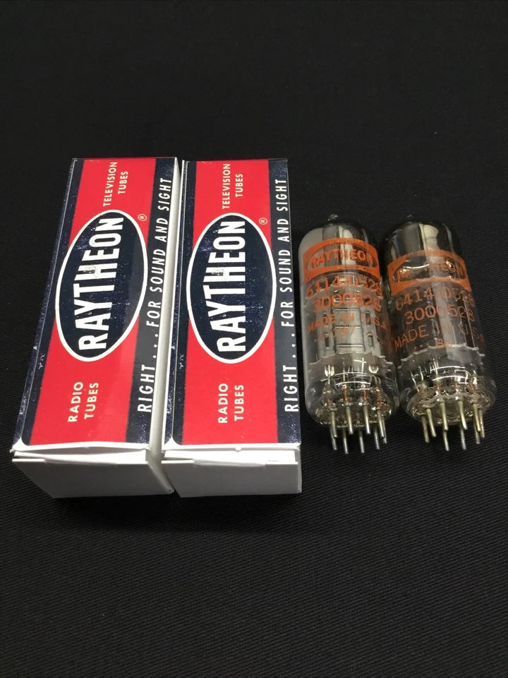 PAR DE TUBOS DE VACÍO DE AUDIO VINTAGE RAYTHEON 6414 placa negra a juego 10.8772 Foto 2 de 3
