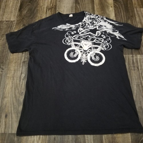 Vintage Alpinestars Shirt Mens L Black Spellout Logo Y2K Motocross Tee T-Shirt