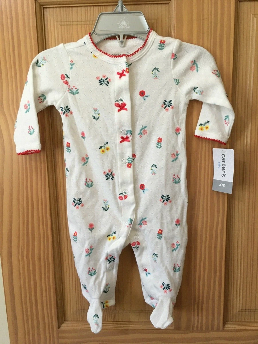 New Carter s Floral Cotton Pajama PJs Sleeper Baby Girl Infant White