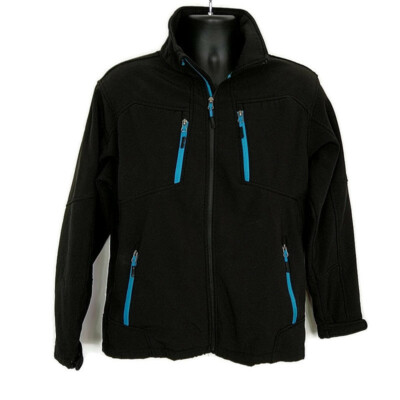 Snozu Womens sz M Coat Jacket Black Blue Trim Zip Up Pockets