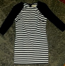 MICHAEL KORS Striped White And Black Womens Size 6 3/4 Sleeve Dress Zippered