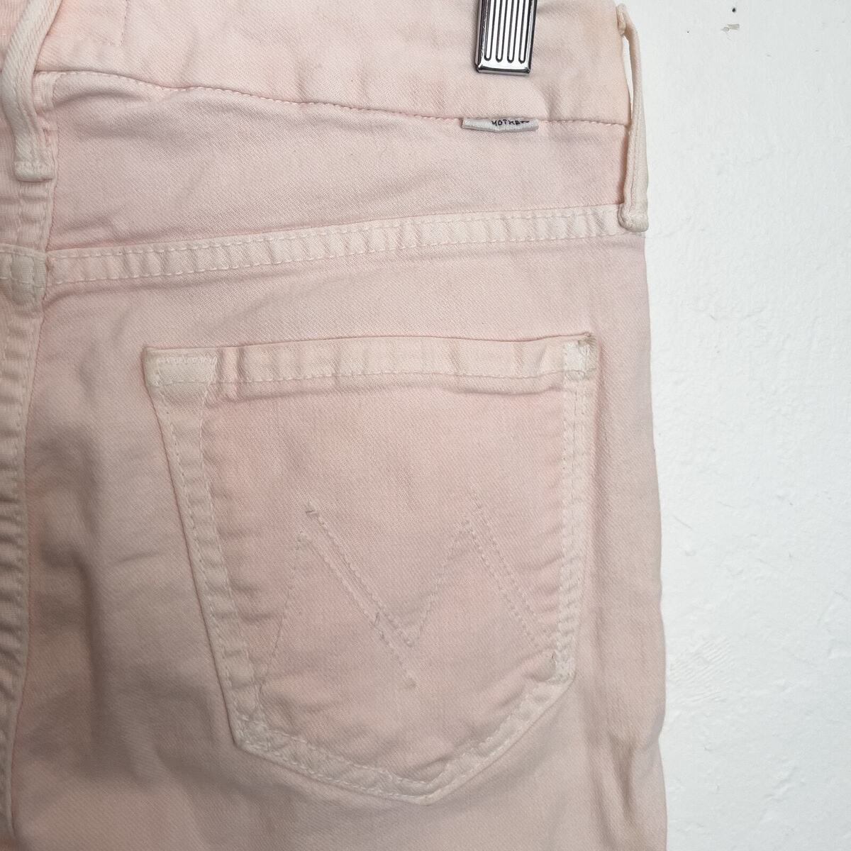 Mother Looker Ankle Step Fray Denim Jeans Pink Lemonade