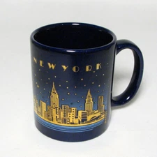 Twin Towers New York City Skyline Coffee Mug Blue Gold Stunning Linyi Headwind