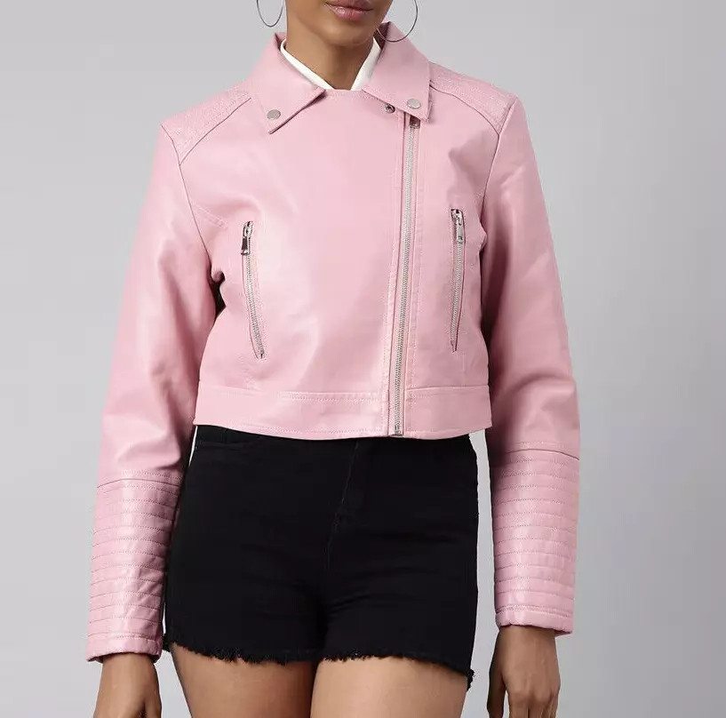 Leather Jacket Stylish Trendy Jacket Women's Real Lambskin Unique Bomber Coat-image