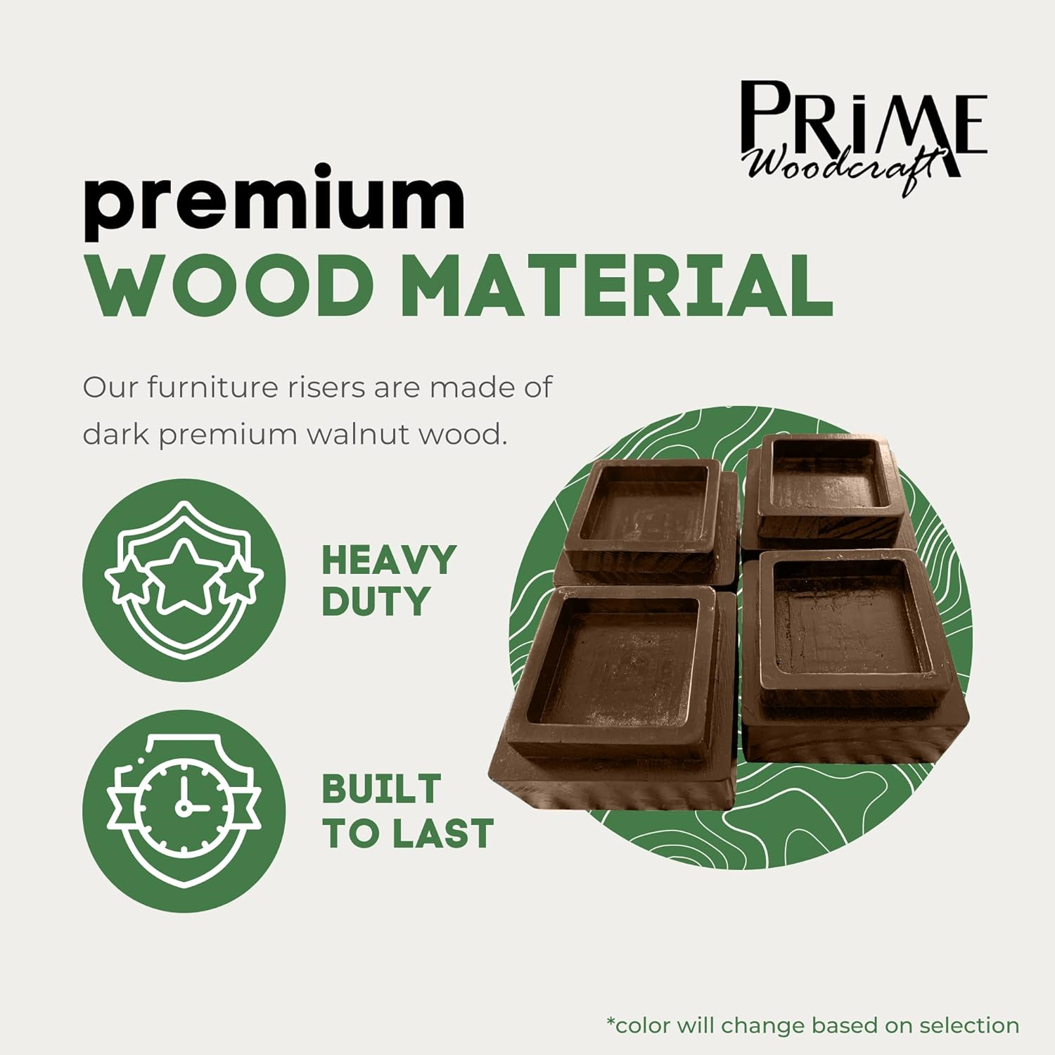 Prime Woodcraft Walnut Wood Risers Square Bed Risers with 1 Inch