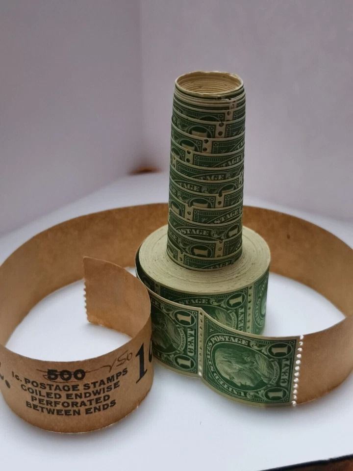 USA STAMP #604 1 C. green Rotary coil 1924 Roll of 250 - 40% stain MH*/MNH** - Immagine 3 di 4