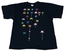 Atari Space Invaders Portrait Size XL Graphic Print Navy Blue T-Shirt
