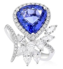 LARGE 5.66CT DIAMOND & AAA TANZANITE 18KT WHITE GOLD 3D PEAR SHAPE MARQUISE RING