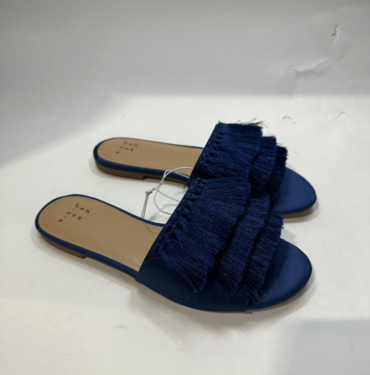 Women's Benetta Wide Width Tassle Slide Sandals - A New Day Navy (Blue)  5.5W