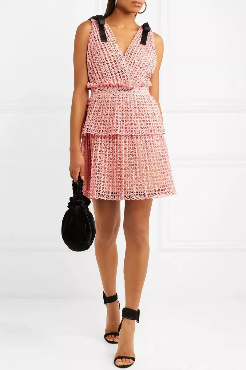 Self portrait tiered top guipure lace mini dress