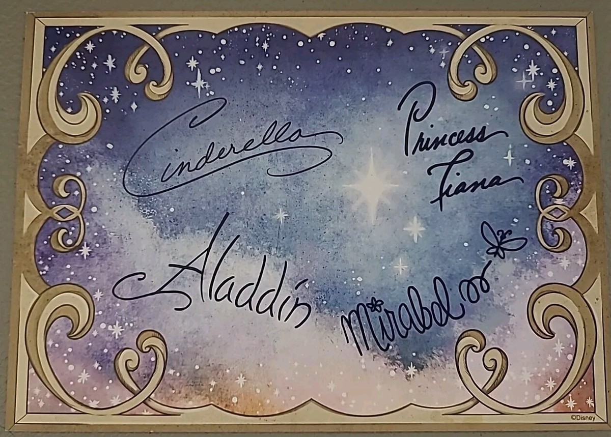 Mirabel Tiana Aladdin Cinderella Autograph Card NEW Disney World
