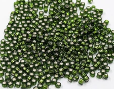 Vintage Glass Seed Beads TOHO Japan Transparent Green Silver Lined 8/0 C33-23-A