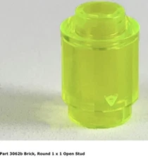 Lego 1x 3062b Trans-Neon Green Brick, Round 1 x 1 Open Stud 7161