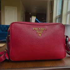 Prada Vitello Double Zip Camera Bag in Burgundy 