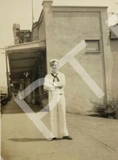 Vintage Photo Handsome Young Man Navy Sailor In Uniform In The Street 1940s