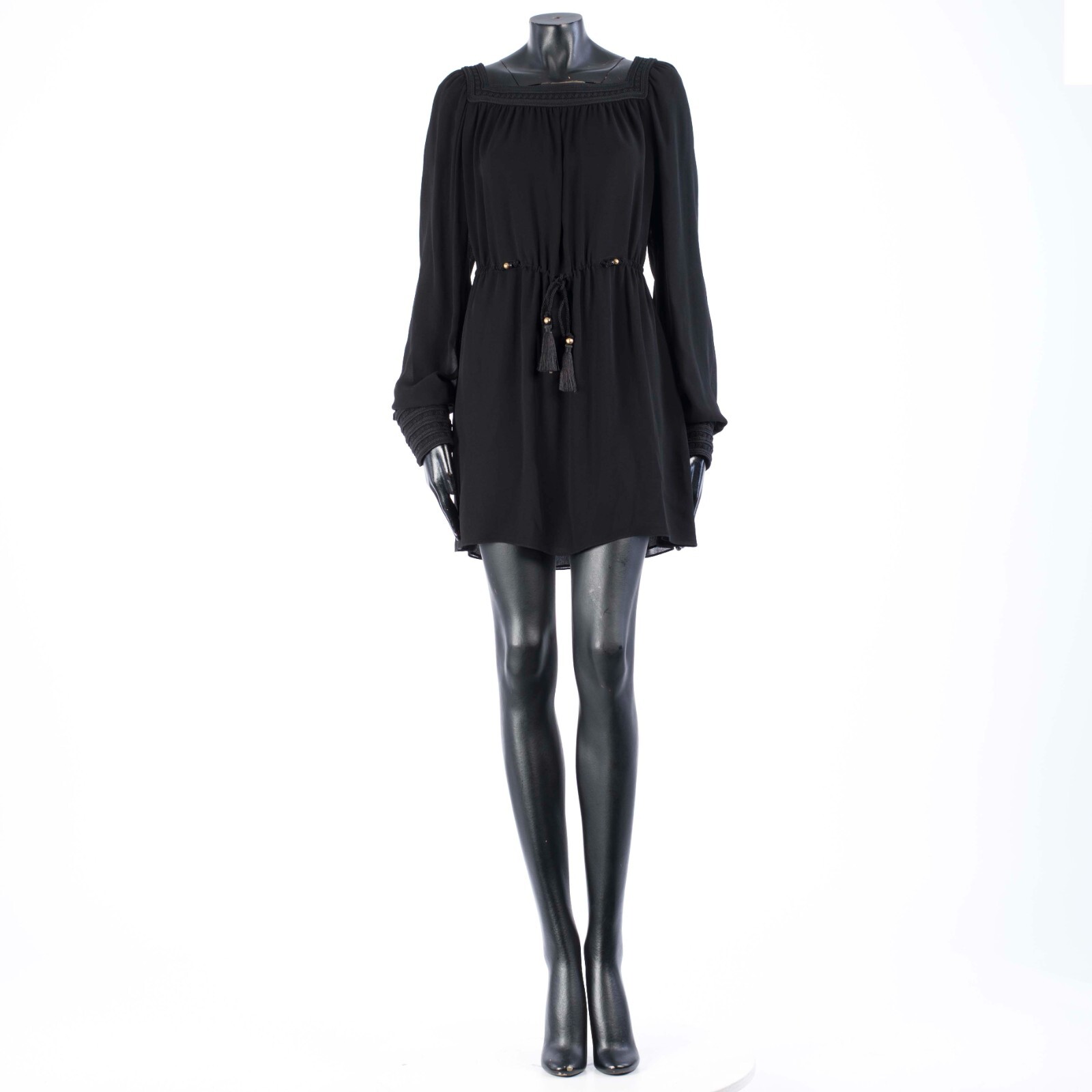 Abito corto ricamato SAINT LAURENT 3690 $ in crepe di seta nera