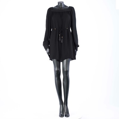 SAINT LAURENT 3690 $ besticktes kurzes Kleid aus schwarzem Seidenkrepp