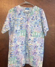 Crest Scrub S White With Graphic Print One Chest Pocket Pull Over Shirt Sleeve