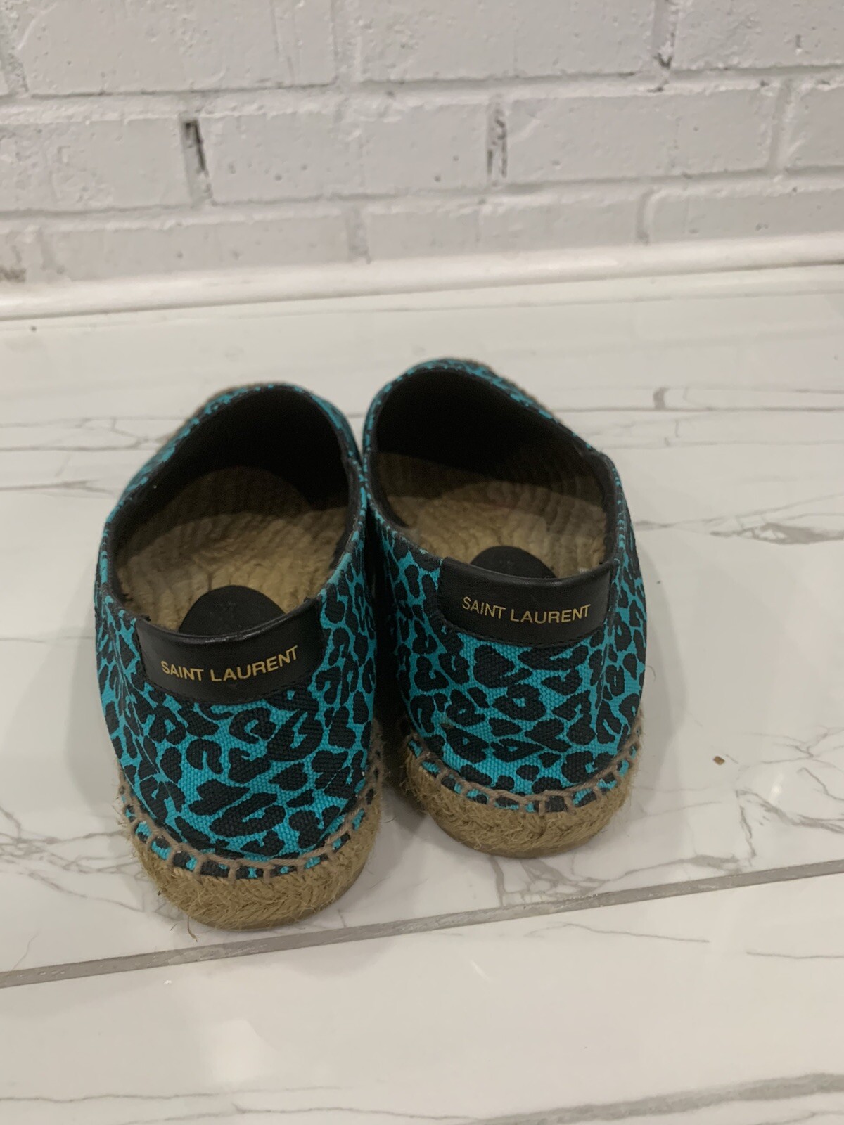 YSL Saint Laurent espadrillas tela firma uomo luna leopardata acqua taglia 41