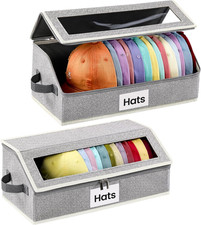Hat Organizer for Baseball Caps, 2-Pack Stackable Hat Storage Box Holds 30 Caps,