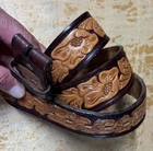 Vtg Chambers Brown Tooled Hand-Painted Leather Belt Mens 36 Western Cowboy