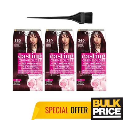 L'Oreal Casting Creme 360 Black Cherry Haarfarbe Glossy Bold Red-Black 3er Pack