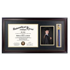 GraduationMall 11x22 Mahogany Diploma Frame with Tassel Holder and Picture for 8
