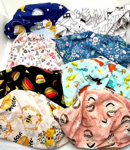 (8) Pc Lot Nurse Scrub Hat Cap Elastic with Tie RBG, Bees Floral Dinosaurs ++