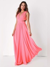 NWT Lulus Vivid Imagination Neon Pink Cutout Maxi Dress Size Medium