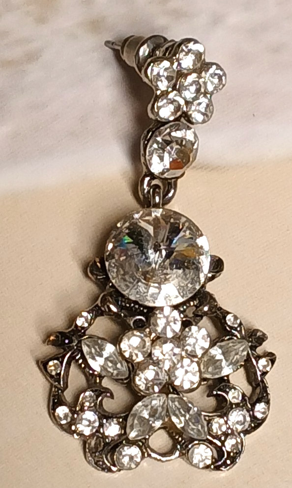 Sparkling Silver Tone Large Clear Rhinestone Dang… - image 2