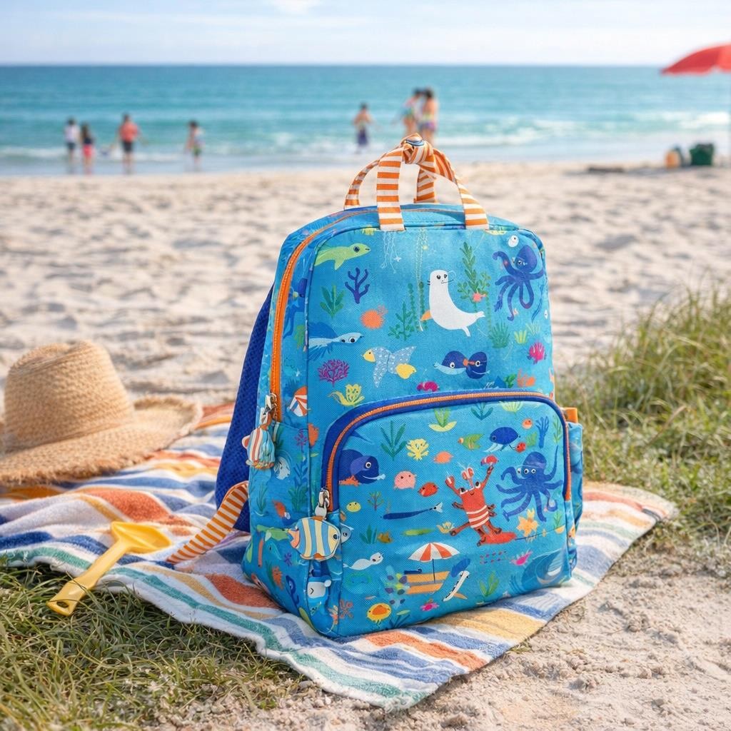 Ocean Animals Waterproof Backpack School Nursery Travel Kids Blue Rucksack Eco