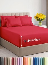 Extra Deep Cal King Sheet Set - 6 Piece Breathable Cooling Wrinkle-Free Red Luxu