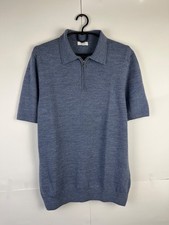 Reiss Merino Wool Men s Blue Classic Solid 1/4 Zip Polo Size M